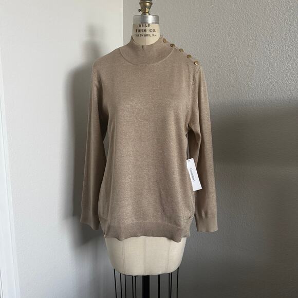 Calvin Klein Sweaters - Calvin Klein | NWT Mock Neck Gold and Lurex Sweater with Gold Buttons size XL